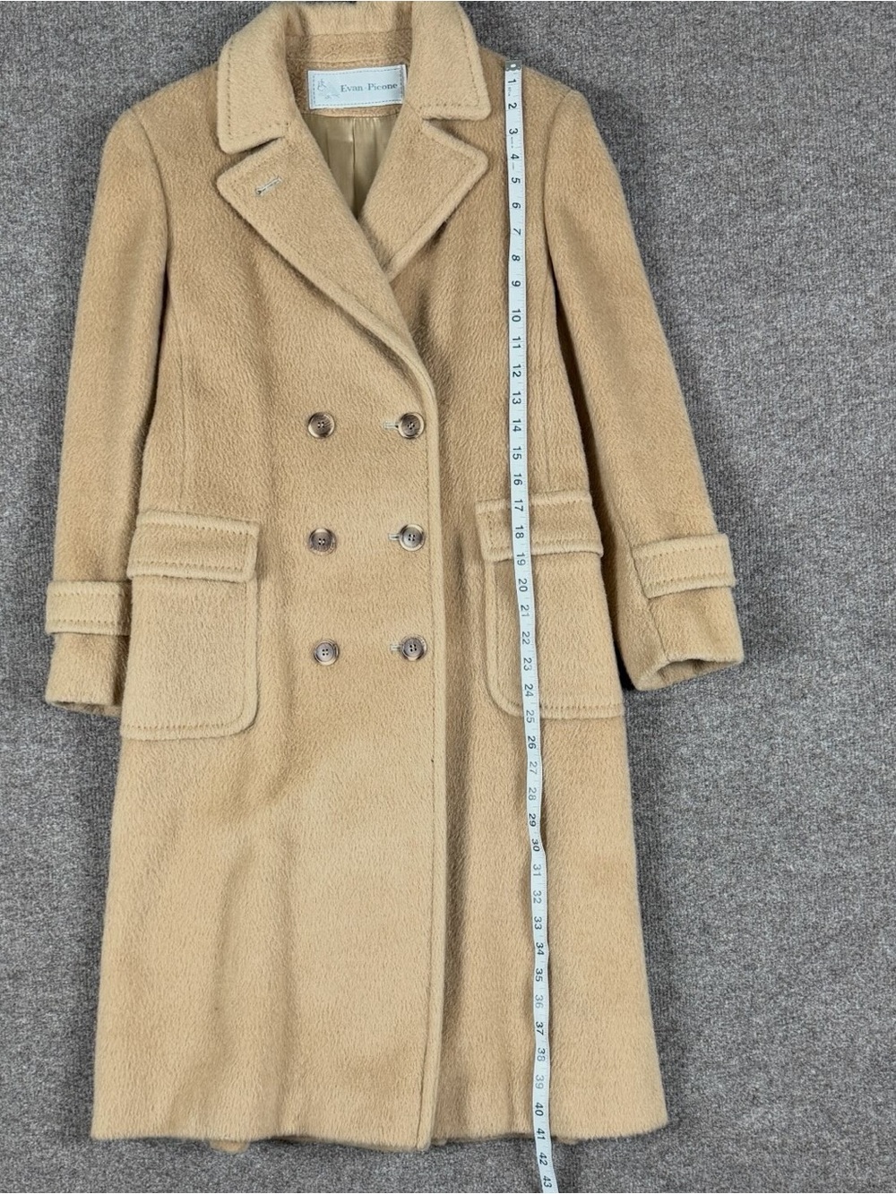 Vintage Evan Picone Tan Camel Double Breasted Wool Coat Women’s Medium Overcoat - Picture 9 of 11